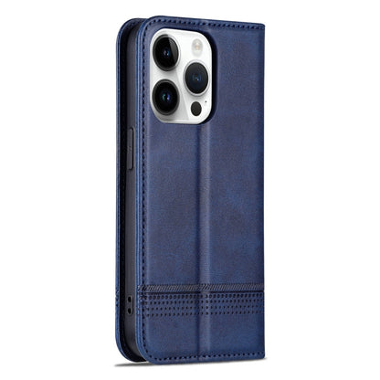 For iPhone 16 Pro Max AZNS Magnetic Calf Texture Flip Leather Phone Case(Dark Blue)