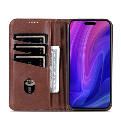 For iPhone 16 Pro AZNS Magnetic Calf Texture Flip Leather Phone Case(Dark Brown)