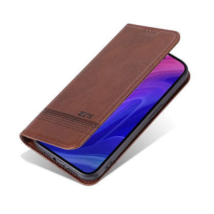 For iPhone 16 Pro AZNS Magnetic Calf Texture Flip Leather Phone Case(Dark Brown)