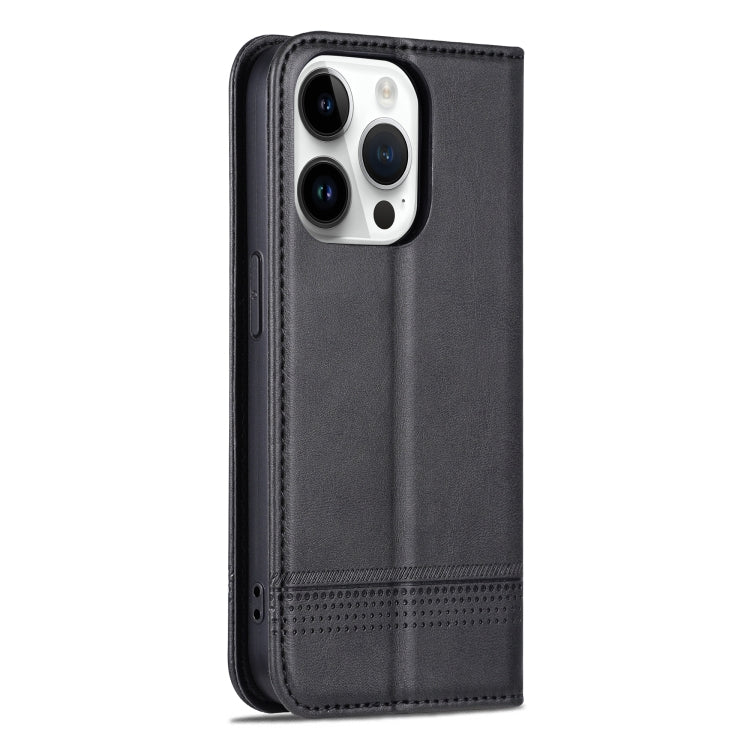 For iPhone 16 Pro AZNS Magnetic Calf Texture Flip Leather Phone Case(Black)
