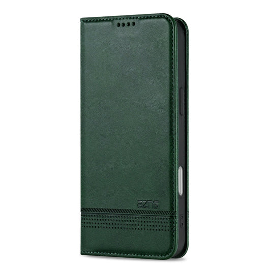 For iPhone 16 Plus AZNS Magnetic Calf Texture Flip Leather Phone Case(Dark Green)