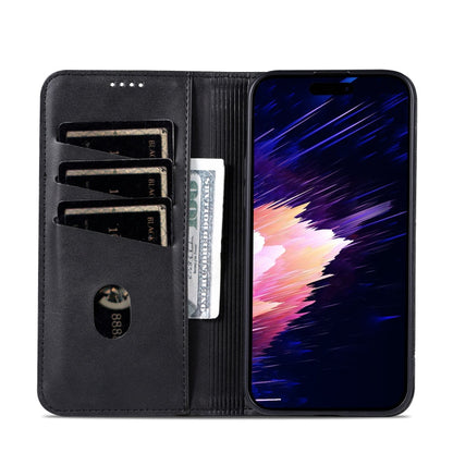 For iPhone 16 Plus AZNS Magnetic Calf Texture Flip Leather Phone Case(Black)