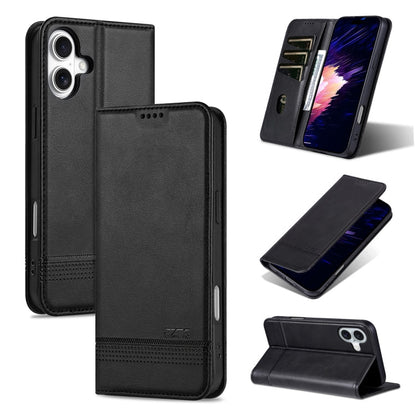 For iPhone 16 Plus AZNS Magnetic Calf Texture Flip Leather Phone Case(Black)