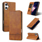 Pour iPhone 16 Étui de téléphone en cuir avec rabat texturé en veau magnétique AZNS (marron clair)