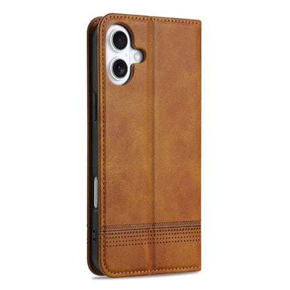 Pour iPhone 16 Étui de téléphone en cuir avec rabat texturé en veau magnétique AZNS (marron clair)