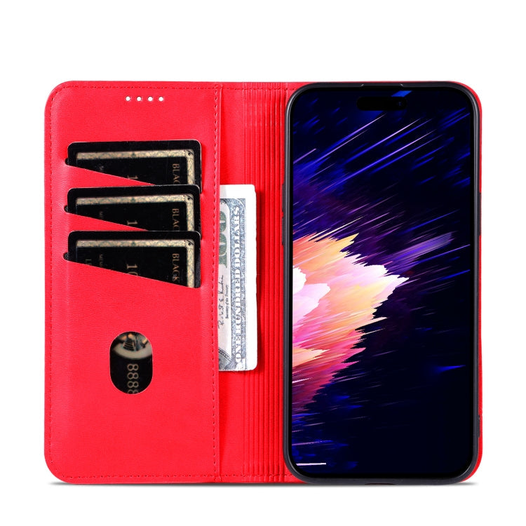 For iPhone 16 AZNS Magnetic Calf Texture Flip Leather Phone Case(Red)