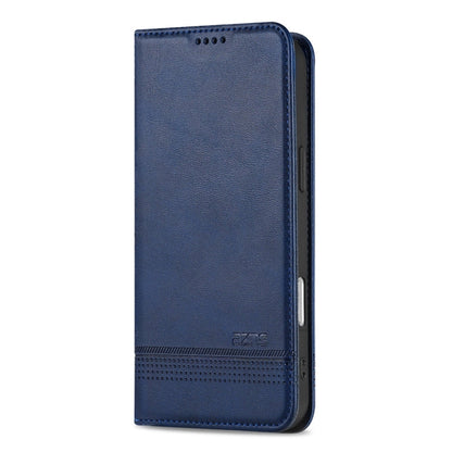 For iPhone 16 AZNS Magnetic Calf Texture Flip Leather Phone Case(Dark Blue)