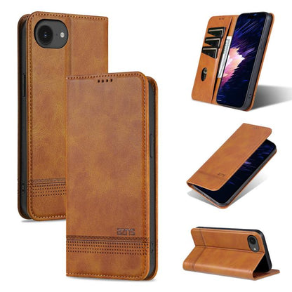 Pour iPhone 17e / 16e AZNS Coque de téléphone en cuir à rabat texturé magnétique en veau (marron clair)