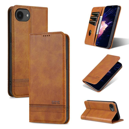 For iPhone 17e / 16e AZNS Magnetic Calf Texture Flip Leather Phone Case(Light Brown)