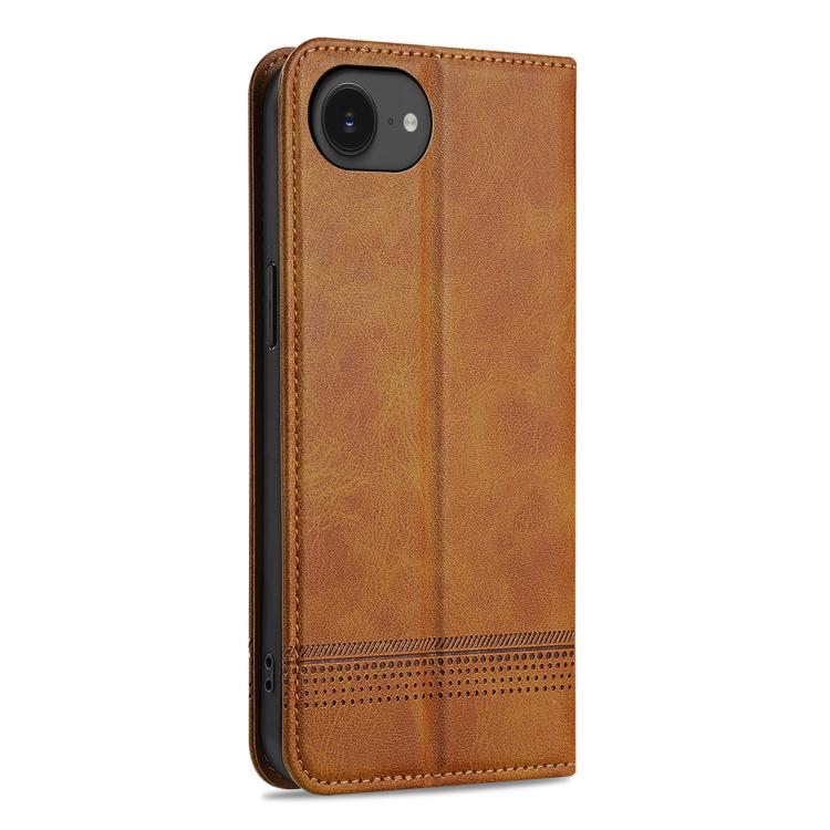 Pour iPhone 17e / 16e AZNS Coque de téléphone en cuir à rabat texturé magnétique en veau (marron clair)