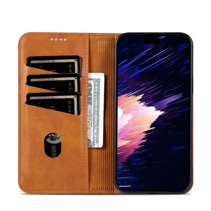 Pour iPhone 17e / 16e AZNS Coque de téléphone en cuir à rabat texturé magnétique en veau (marron clair)