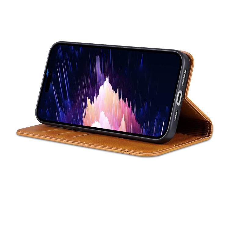 Pour iPhone 17e / 16e AZNS Coque de téléphone en cuir à rabat texturé magnétique en veau (marron clair)