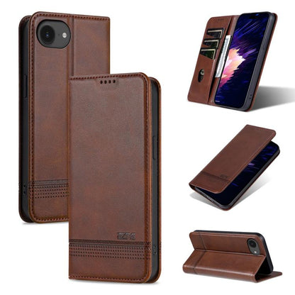 Pour iPhone 17e / 16e AZNS Coque de téléphone en cuir à rabat texturé magnétique en veau (marron foncé)