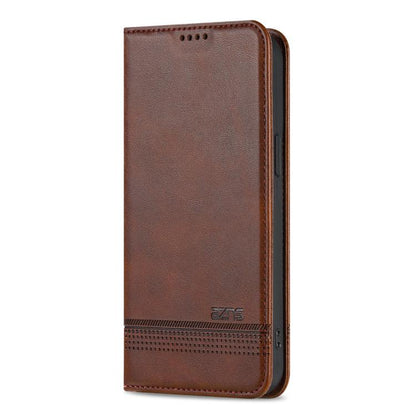 Pour iPhone 17e / 16e AZNS Coque de téléphone en cuir à rabat texturé magnétique en veau (marron foncé)