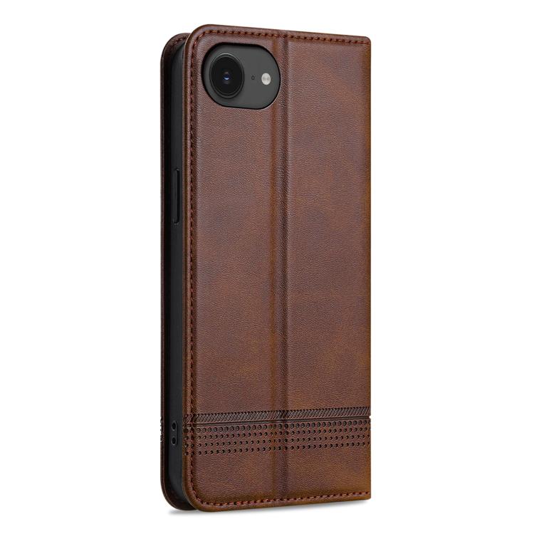 Pour iPhone 17e / 16e AZNS Coque de téléphone en cuir à rabat texturé magnétique en veau (marron foncé)