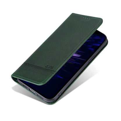 For iPhone 17e / 16e AZNS Magnetic Calf Texture Flip Leather Phone Case(Dark Green)