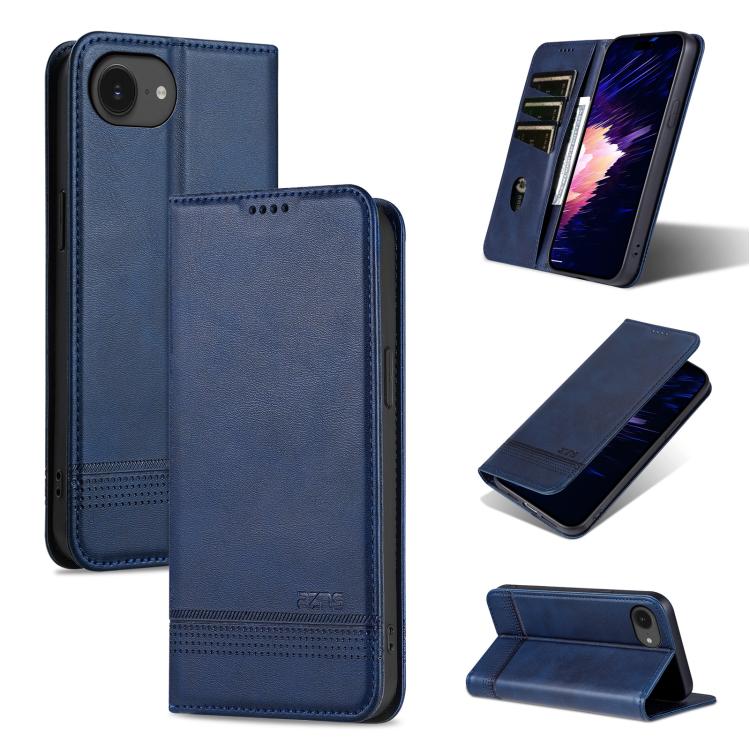 For iPhone 17e / 16e AZNS Magnetic Calf Texture Flip Leather Phone Case(Dark Blue)