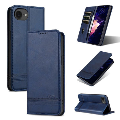 For iPhone 17e / 16e AZNS Magnetic Calf Texture Flip Leather Phone Case(Dark Blue)