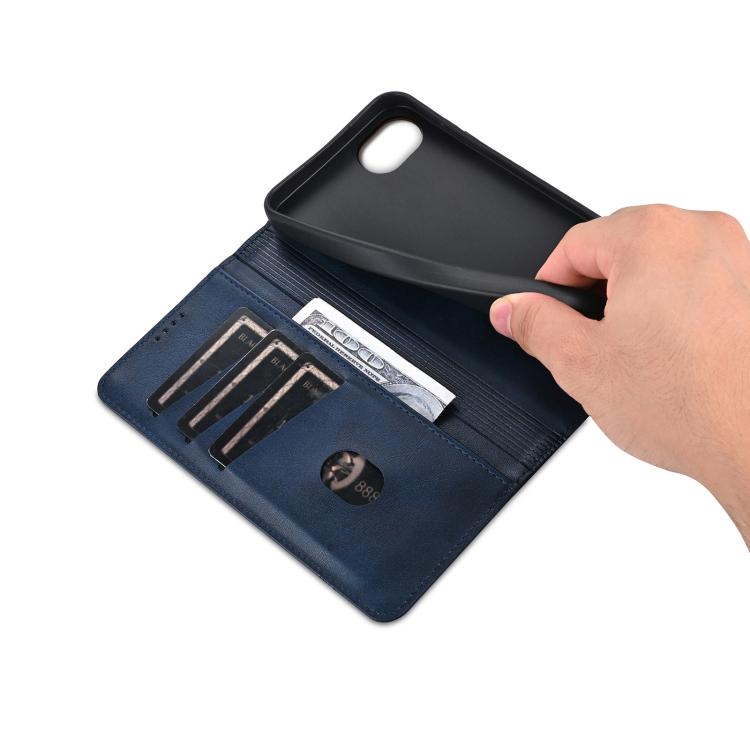 For iPhone 17e / 16e AZNS Magnetic Calf Texture Flip Leather Phone Case(Dark Blue)