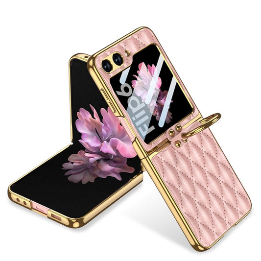 For Samsung Galaxy Z Flip6/7 FE GKK Integrated Plating Diamond Texture PU Phone Case with Ring(Pink)