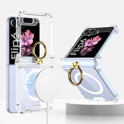 For Samsung Galaxy Z Flip6 / Flip7 FE GKK MagSafe Airbag Hinge Shockproof Phone Case with Ring Holder(Transparent)