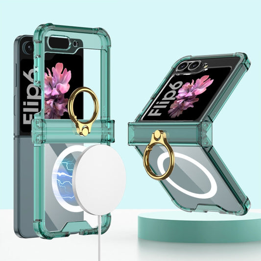 For Samsung Galaxy Z Flip6 / Flip7 FE GKK MagSafe Airbag Hinge Shockproof Phone Case with Ring Holder(Green)