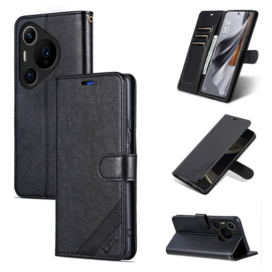 Pour Huawei Pura 70 Pro / 70 Pro+ Étui portefeuille en cuir texturé peau de mouton AZNS (noir)
