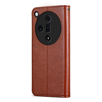Pour étui de téléphone en cuir à rabat texturé en peau de mouton OPPO Find X7 AZNS (marron)