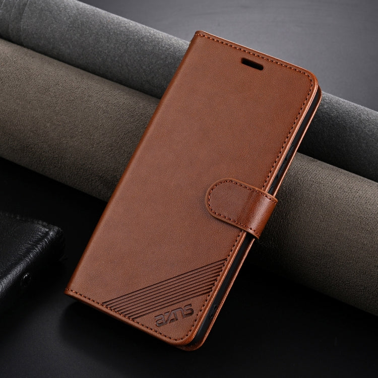 For OPPO K12x 5G AZNS Sheepskin Texture Flip Leather Phone Case(Brown)