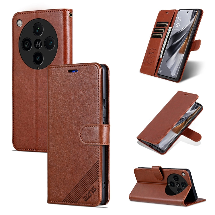 Pour étui de téléphone en cuir à rabat texturé peau de mouton AZNS pour OPPO Find X8 Pro (marron)