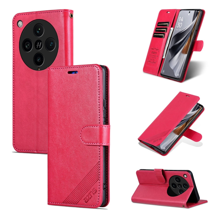 Pour Coque de téléphone en cuir à rabat texturé en peau de mouton AZNS pour OPPO Find X8 Pro (Rouge)