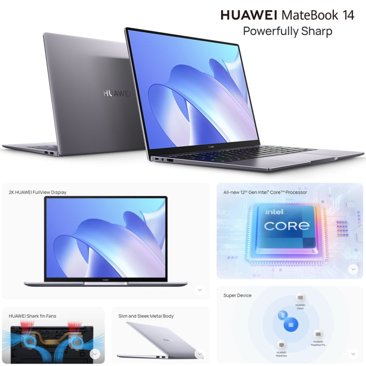 HUAWEI MateBook 14 Laptop, 16GB+512GB, 14 inch Touch Screen Windows 11 Home Chinese Version, Intel 12th Gen Core i5-1240P Integrated Graphics(Silver)