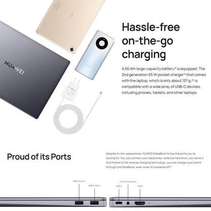 HUAWEI MateBook 14 Laptop, 16GB+512GB, 14 inch Touch Screen Windows 11 Home Chinese Version, Intel 12th Gen Core i7-1260P Integrated Graphics(Silver)