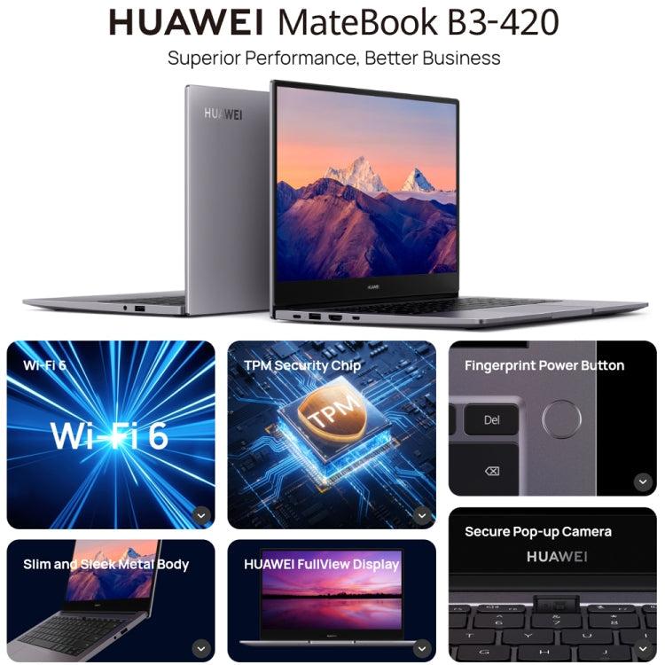 HUAWEI MateBook B3-420 Laptop, 16GB+512GB, 14 inch Windows 11 Home Chinese Version, Intel 11th Gen Core i7-1165G7 Integrated Graphics(Dark Grey)