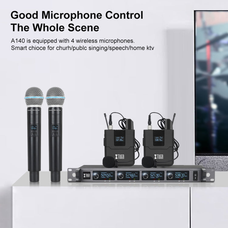 XTUGA A140-HB Wireless Microphone System 4 Channel Handheld Lavalier Headset Microphone(UK Plug)