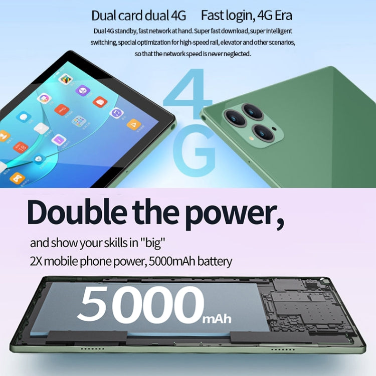 BDF P50 4G LTE Tablet PC 10.1 inch, 6GB+128GB, Android 12 MTK6762 Octa Core, Support Dual SIM, EU Plug(Green)