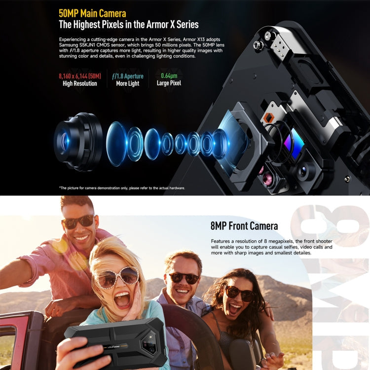 [HK Warehouse] Ulefone Armor X13, 6GB+64GB, IP68/IP69K Rugged Phone, 6.52 inch Android 15 MediaTek Helio G36 Octa Core, Network: 4G, NFC, OTG(All Black)