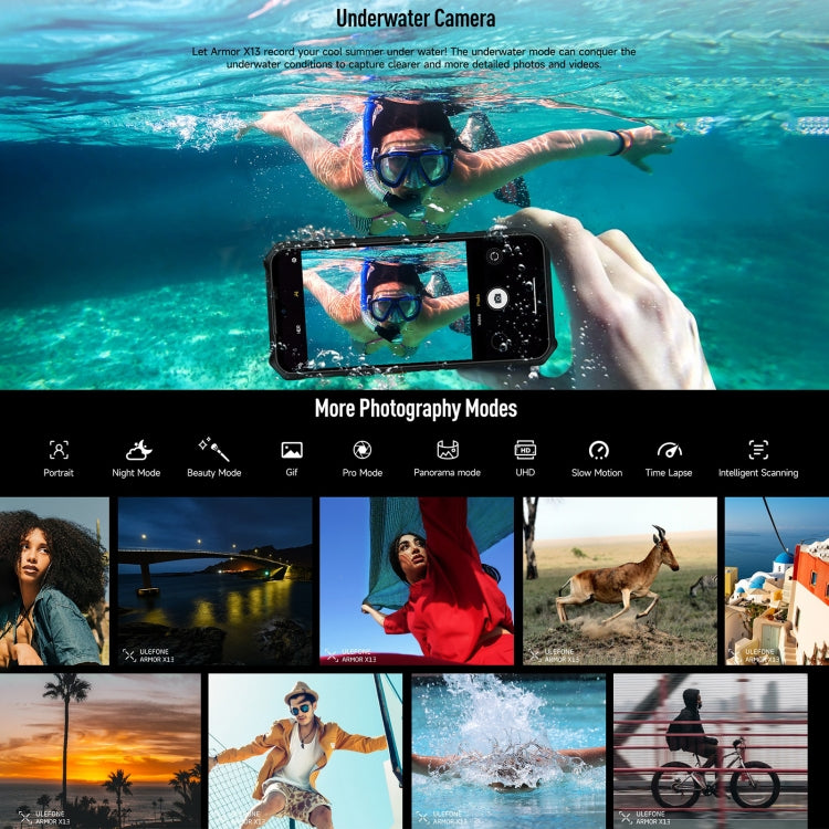 [HK Warehouse] Ulefone Armor X13, 6GB+64GB, IP68/IP69K Rugged Phone, 6.52 inch Android 15 MediaTek Helio G36 Octa Core, Network: 4G, NFC, OTG(All Black)