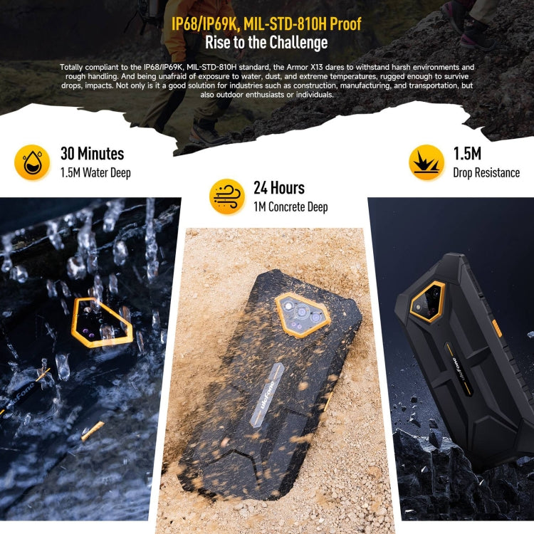 [HK Warehouse] Ulefone Armor X13, 6 Go+64 Go, téléphone robuste IP68/IP69K, Android 15 MediaTek Helio G36 Octa Core de 6,52 pouces, réseau: 4G, NFC, OTG(Orange partiel)