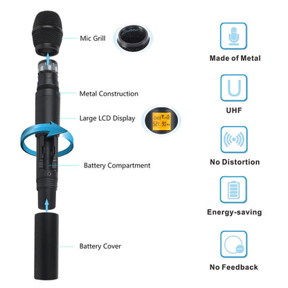 XTUGA A400-HB Professional 4-Channel UHF Wireless Microphone System with 2 Handheld & 2 Headset Microphone(UK Plug)