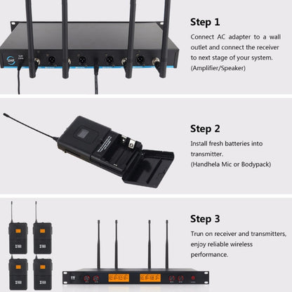 XTUGA A400-HB Professional 4-Channel UHF Wireless Microphone System with 2 Handheld & 2 Headset Microphone(EU Plug)