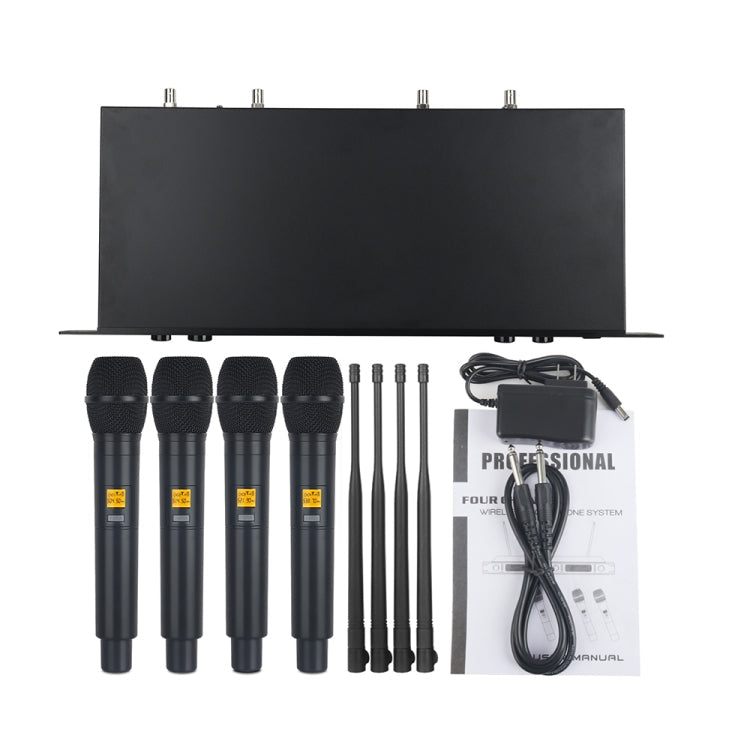 XTUGA A400-H Professional 4-Channel UHF Wireless Microphone System with 4 Handheld Microphone(US Plug)