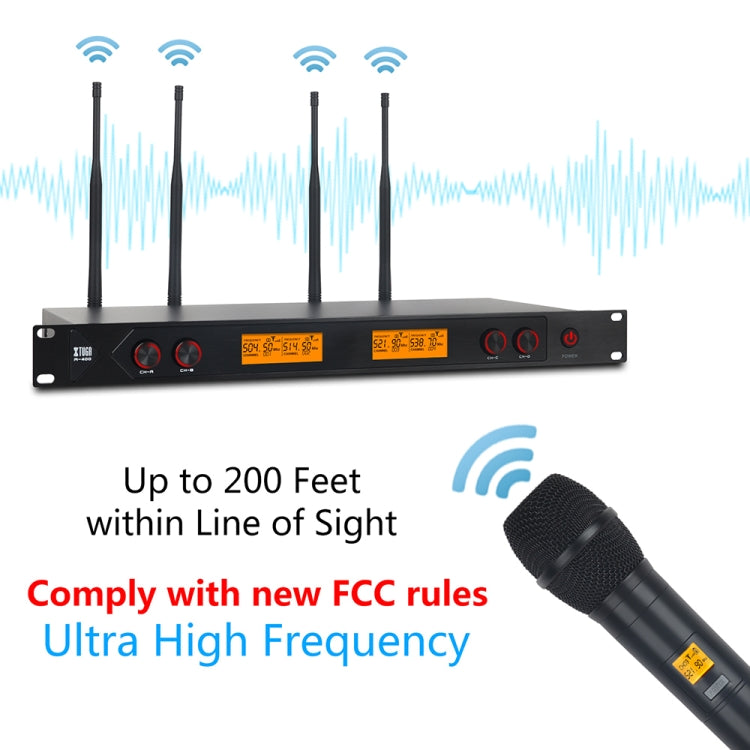 XTUGA A400-H Professional 4-Channel UHF Wireless Microphone System with 4 Handheld Microphone(UK Plug)