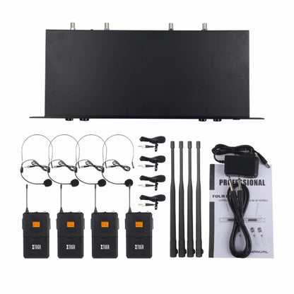 XTUGA A400-B Professional 4-Channel UHF Wireless Microphone System with 4 BodyPack Lavalier Headset Microphone(US Plug)
