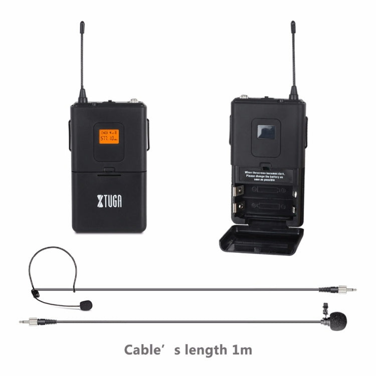 XTUGA A400-B Professional 4-Channel UHF Wireless Microphone System with 4 BodyPack Lavalier Headset Microphone(US Plug)