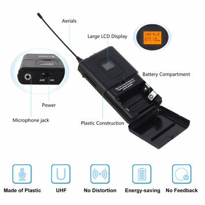XTUGA A400-B Professional 4-Channel UHF Wireless Microphone System with 4 BodyPack Lavalier Headset Microphone(US Plug)