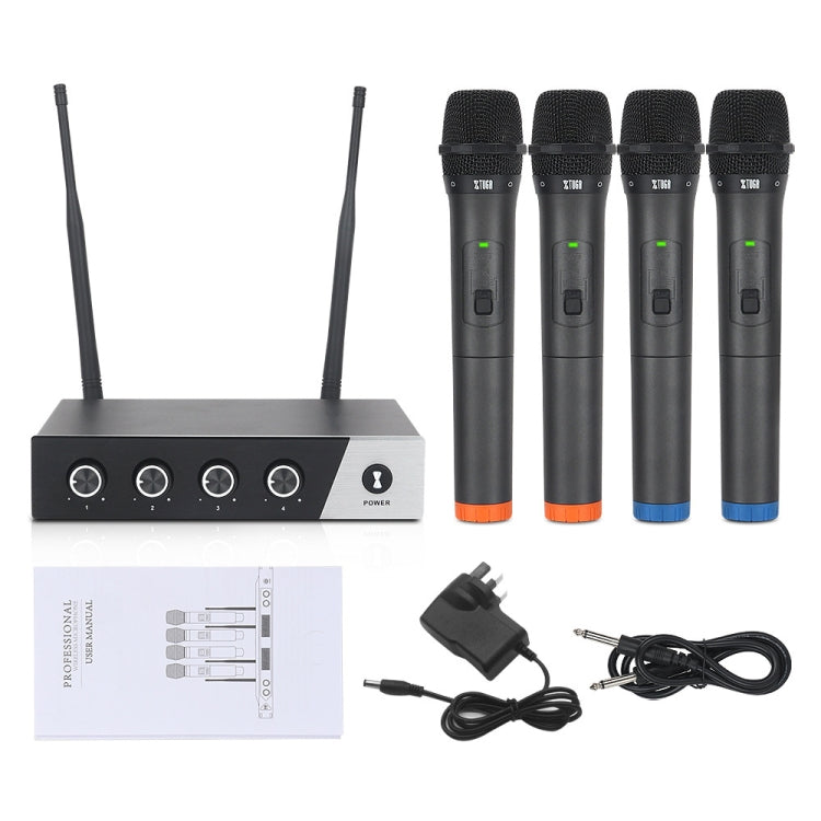 XTUGA S400 Professional 4-Channel UHF Wireless Microphone System with 4 Handheld Microphone(UK Plug)