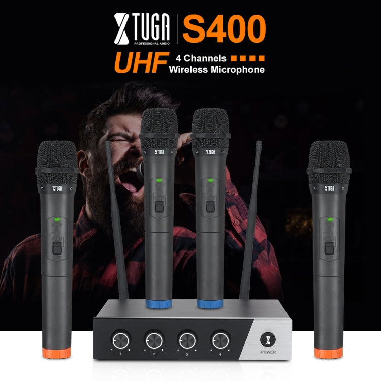 XTUGA S400 Professional 4-Channel UHF Wireless Microphone System with 4 Handheld Microphone(US Plug)