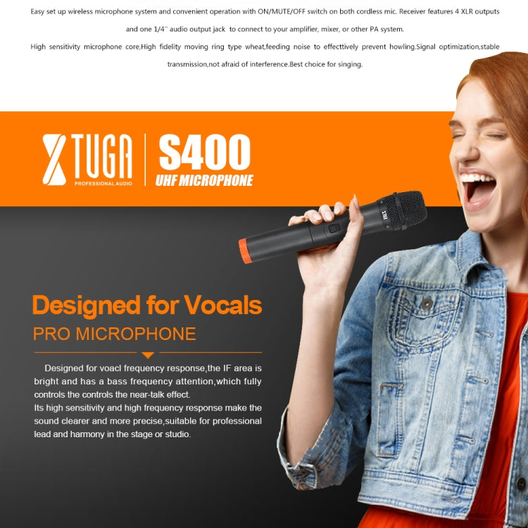XTUGA S400 Professional 4-Channel UHF Wireless Microphone System with 4 Handheld Microphone(US Plug)
