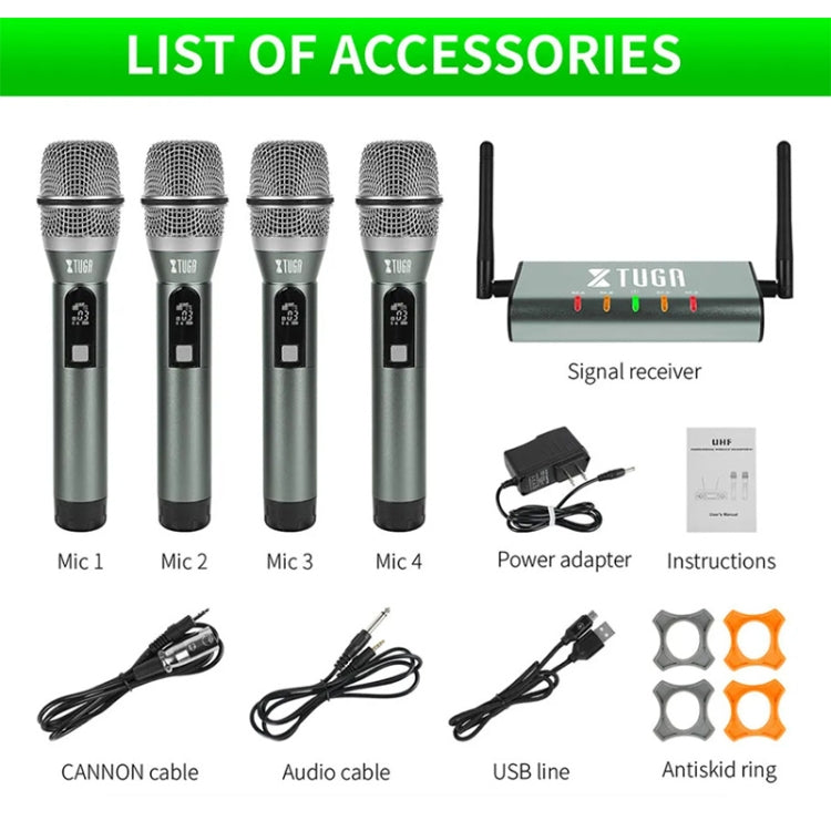 Système de microphone sans fil professionnel XTUGA U-F4600 UHF 4 canaux avec 4 microphones portables (prise US)